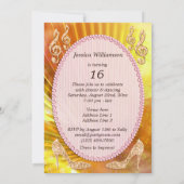 スパークリーオレンジミュージックノート&スティレット16歳の誕生日 招待状 (裏面)