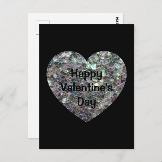 スパークリーカラフルシルバーモザイクバレンタインデイブラック ポストカード (正面/裏面)