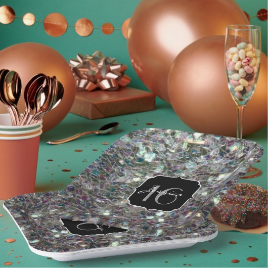 スパークリーカラフルシルバーモザイク甘い16 ペーパープレート (複数)