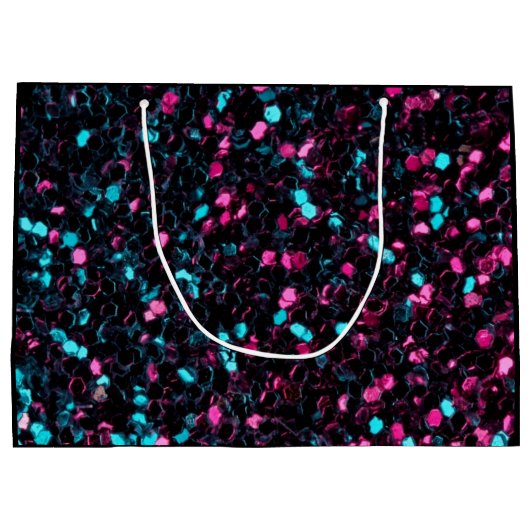 スパークリーカラフルピンクと青モザイク甘い16 ラージペーパーバッグ (裏面)