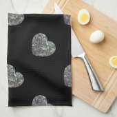 スパークリーカラフル銀モザイクハートパターン キッチンタオル (四つ折り)