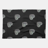 スパークリーカラフル銀モザイクハートパターン キッチンタオル (横)