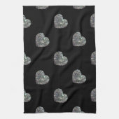 スパークリーカラフル銀モザイクハートパターン キッチンタオル (縦)