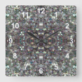スパークリーカラフル銀モザイクマンダラと数字 スクエア壁時計 (正面)