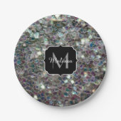 スパークリーカラフル銀モザイクモノグラム ペーパープレート (正面)
