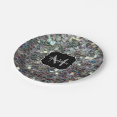 スパークリーカラフル銀モザイクモノグラム ペーパープレート (アングル)