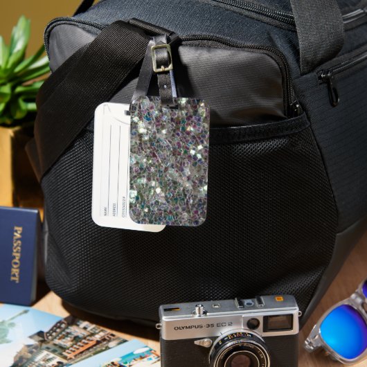 スパークリーカラフル銀モザイク ラゲッジタグ (正面&裏面)