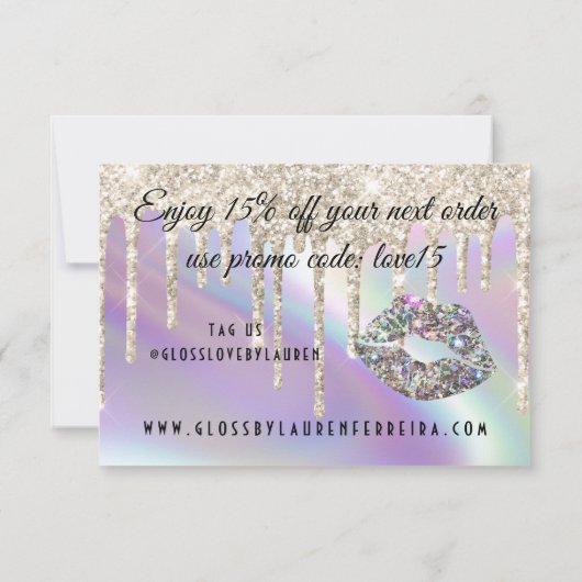 スパークリーグリッターはホログラフィフェイクック真珠の輝きを乾燥させる サンキューカード (裏面)