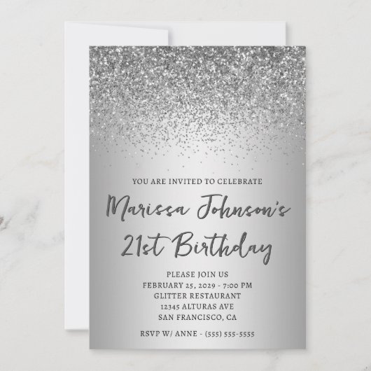 スパークリーグリッターグレイグラデーション21歳の誕生日 招待状 (正面)