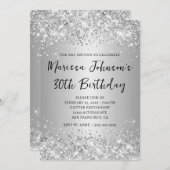 スパークリーグリッターグレイグラデーション30歳の誕生日 招待状 (正面/裏面)