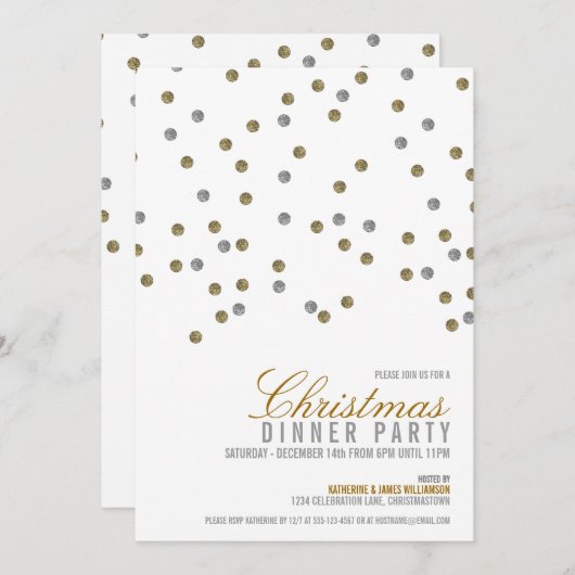 スパークリーグリッタードットクリスマスパーティの招待状 招待状 (正面/裏面)
