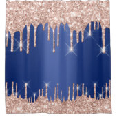 スパークリーグリッタードリップスピンクローズ金ゴールド赤面ネイビー シャワーカーテン (正面)