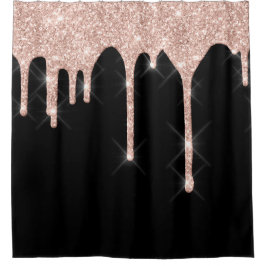 スパークリーグリッタードリップスピンクローズ金ゴールド赤面ブラック シャワーカーテン