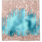 スパークリーグリッタードリップスピンクローズ金ゴールド赤面ブルー シャワーカーテン (正面)