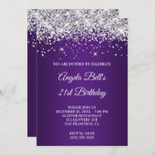 スパークリーグリッターパープルグラデーション21歳の誕生日 招待状 (正面/裏面)