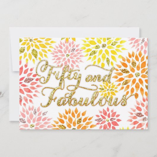 スパークリーグリッターフローラフィフティーファボウス誕生日 招待状 (正面)
