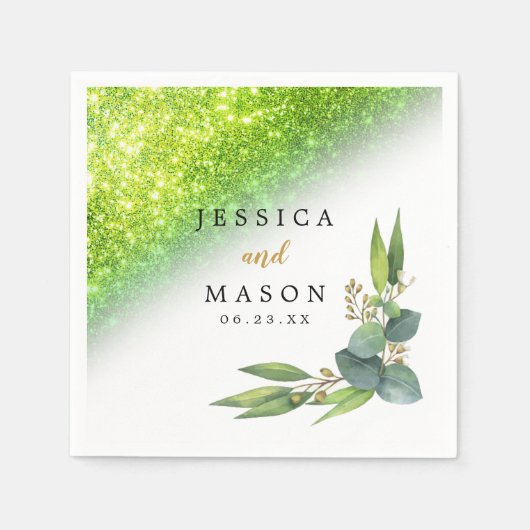 スパークリーグリッターユーカリ結婚プスカクテルナプキン スタンダードカクテルナプキン (正面)