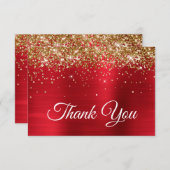 スパークリーグリッターレッドサテングラデーションフォイル サンキューカード (正面/裏面)