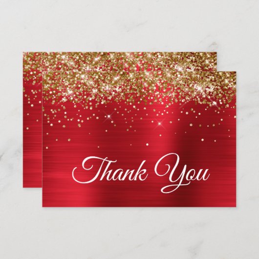 スパークリーグリッターレッドサテングラデーションフォイル サンキューカード (正面/裏面)