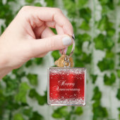スパークリーグリッターレッドフォイルハッピーアニバーサリー キーホルダー (手)