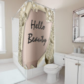 スパークリーグリッター3Dバラ金ゴールドHELLO ガーリー シャワーカーテン (インサイチュ)