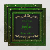 スパークリーグリーンとゴールドの誕生日招待状 招待状 (正面/裏面)