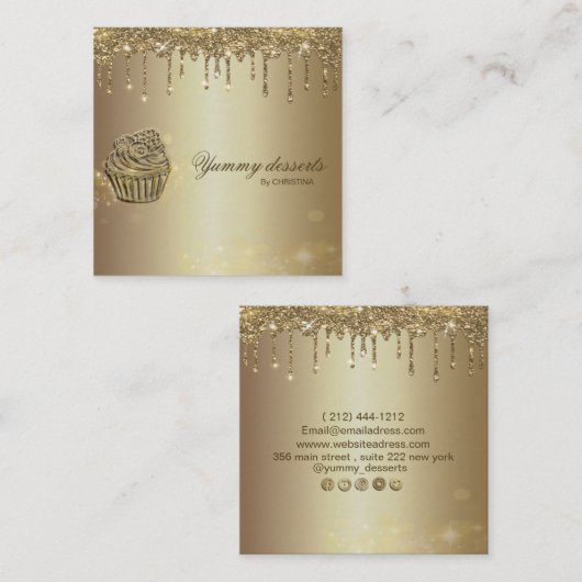 スパークリーケーキベーカリーグリッター金ゴールドビジネスC スクエア名刺 (正面/裏面)