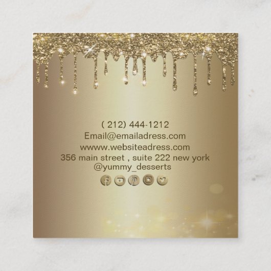 スパークリーケーキベーカリーグリッター金ゴールドビジネスC スクエア名刺 (裏面)