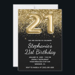 スパークリーゴールドグリッター ブラックバルーン 21歳の誕生日 招待状<br><div class="desc">自分だけのモダンな21歳の誕生日を、偽のホイルバルーン番号デジタルアートで作成しましょう。 別の年齢が必要な場合は、クリエーターにメッセージを送信してください。 女の子の贅沢な背景には、黒の背景に装飾的な偽のスパークリーゴールドグリッターグラフィックが特徴です。 贅沢なスパークル、グリッター、パフイーフォイルテキストエフェクトは、写真のように印刷されるアーティスティックな要素で作成されています。 気まぐれなカリグラフィーとモダンなオールキャップフォントスタイルと色をカスタマイズできます。</div>