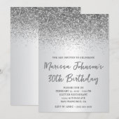 スパークリーシルバーグリッターオンブレ 30歳の誕生日 招待状 (正面/裏面)