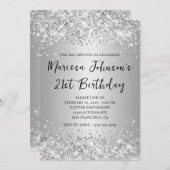 スパークリーシルバーグリッターグレグラデーションー 招待状 (正面/裏面)