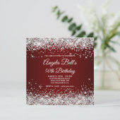 スパークリーシルバーグリッターダークレッド50誕生日 招待状 (スタンド正面)