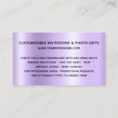 スパークリーシルバーグリッタードリップス淡い色のラベンダーグラデーション 名刺 (裏面)