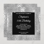 スパークリーシルバーグリッターレオパードプリント誕生日 招待状 (正面/裏面)