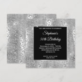 スパークリーシルバーグリッター豹柄誕生日 招待状 (正面/裏面)