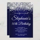 スパークリーシルバーグリッター ネイビーグラデーション 招待状 (正面/裏面)
