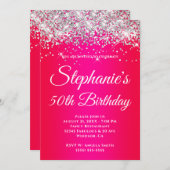 スパークリーシルバーグリッター レッド マジェンタ グラデーション 招待状 (正面/裏面)