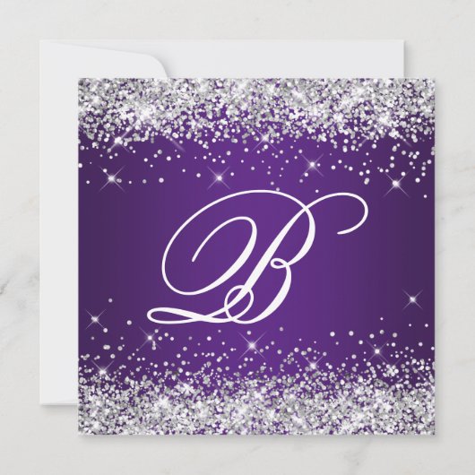 スパークリーシルバーグリッター ロイヤルパープル 75歳の誕生日 招待状 (裏面)