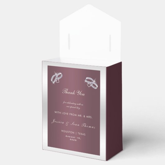 スパークリーシルバーリング＆バーガンディウェディング フェイバーボックス (オープン)