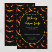 スパークリージャックオランタンハロウィンパターンブラック 招待状 (正面/裏面)