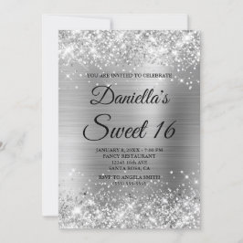 スパークリースシルバーグリッターとフォイルスウィート16 招待状