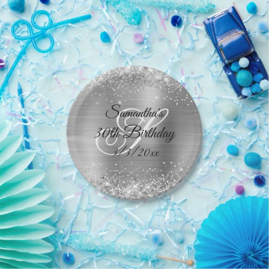 スパークリースシルバーグリッターとフォイル30歳の誕生日 ペーパープレート (パーティー)