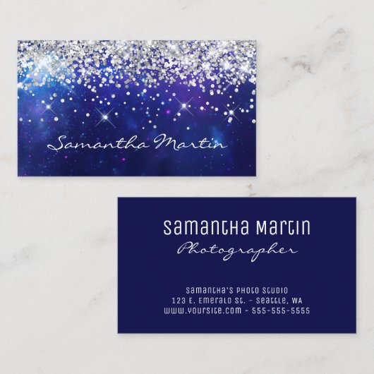 スパークリースシルバーグリッターアクアブルーシテリア 名刺 (正面/裏面)