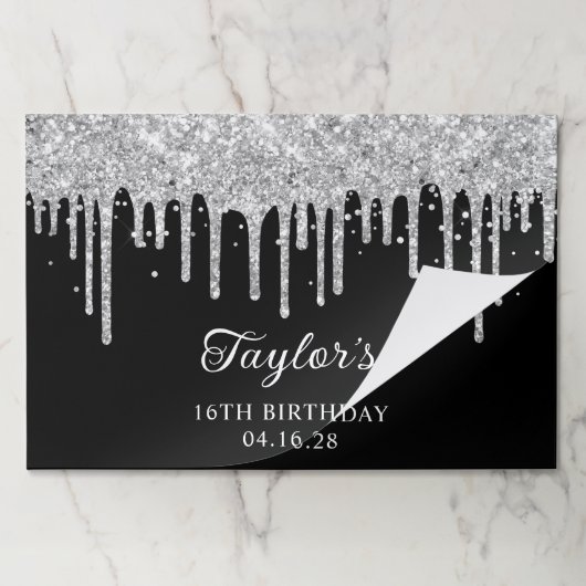 スパークリースシルバーグリッタードリップス16誕生日 ペーパーパッド (折り畳み)