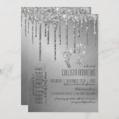 スパークリースシルバーグリッタードリップ足ベビーシャワー 招待状 (正面/裏面)