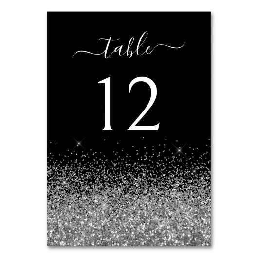 スパークリースシルバーグリッターブラックエレガント書道 テーブルナンバー (正面)
