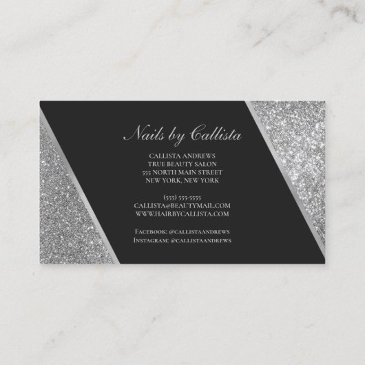 スパークリースシルバーグリッターブラックメイクアップ爪、 ネイルラッシュ 名刺 (裏面)