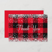 スパークリースシルバーグリッターレッドバッファロープレイド サンキューカード (正面/裏面)