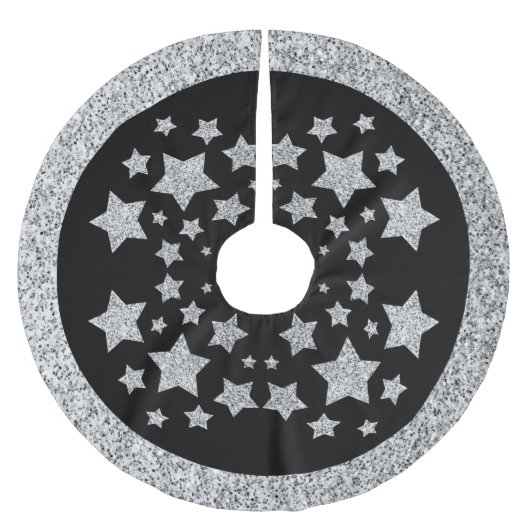 スパークリースシルバースターズ黒のクリスマス休暇 ブラッシュドポリエステルツリースカート (正面)