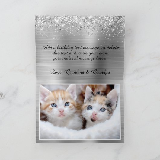スパークリースシルバーファミリーフォトハッピーバースデー カード (内部)